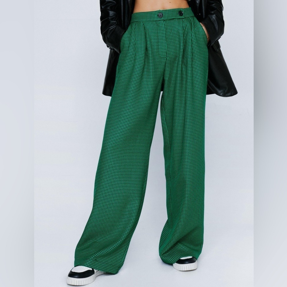Nastygal Wide Leg Check Tailored Pants - Picture 1 of 7